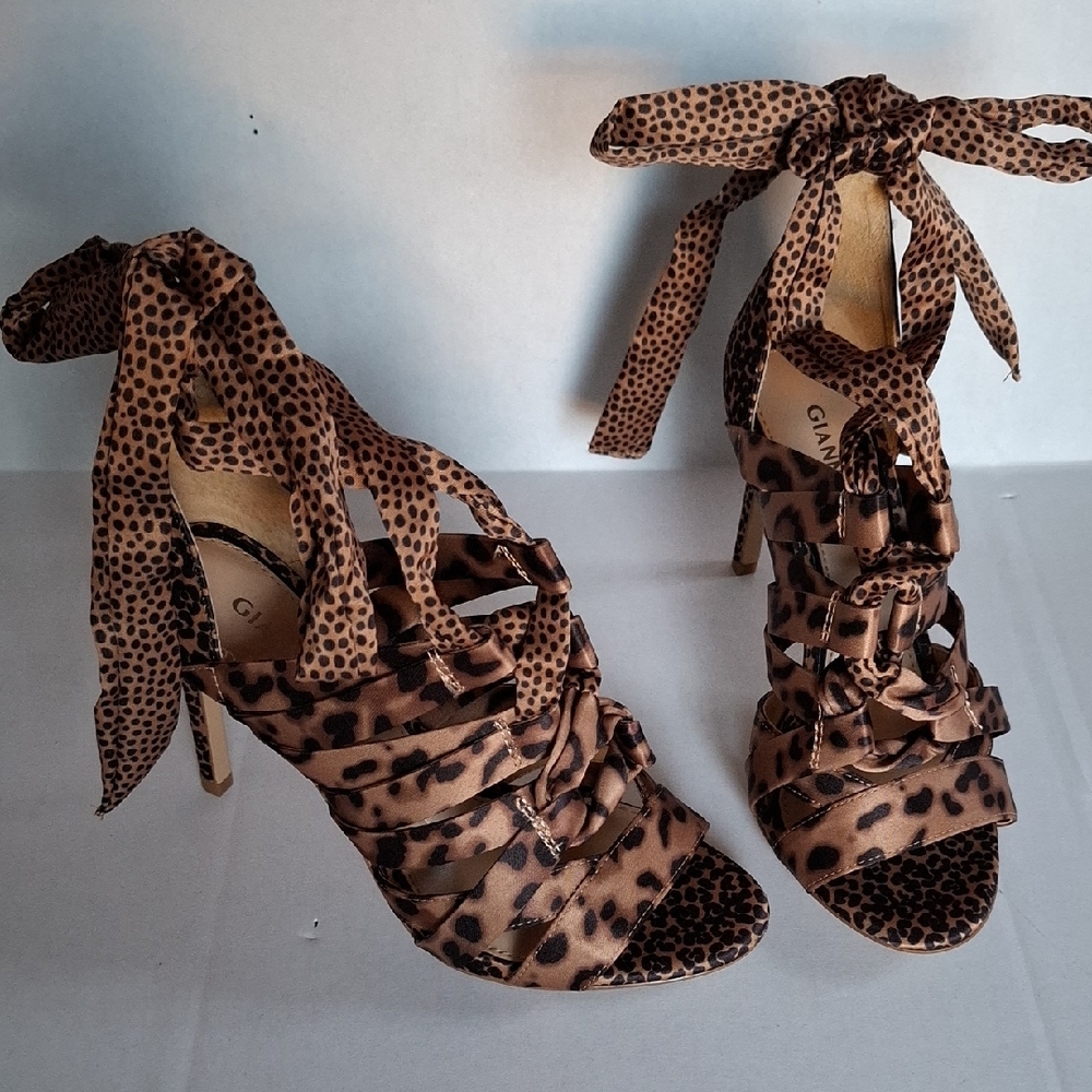 Gianni Bini Brown Leopard Lace-Up Heels